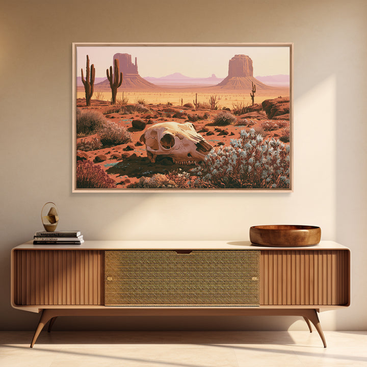 Sun Bleached Skull and Desert Flowers Canvas Print, Desert Art, Printable Art, Southwestern Decor, Oil Painting, Desert, DES-3x2-88