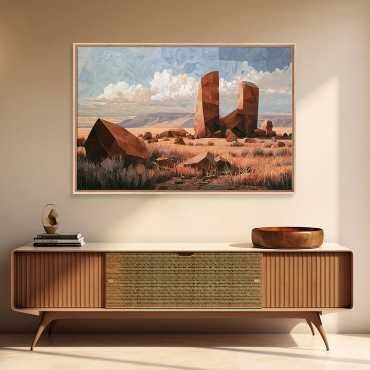 Terracotta and Cream Geometric Landscape Canvas Print, Desert Art, Neutral Decor, Southwestern Decor, Fine Art, Desert, DES-3x2-94