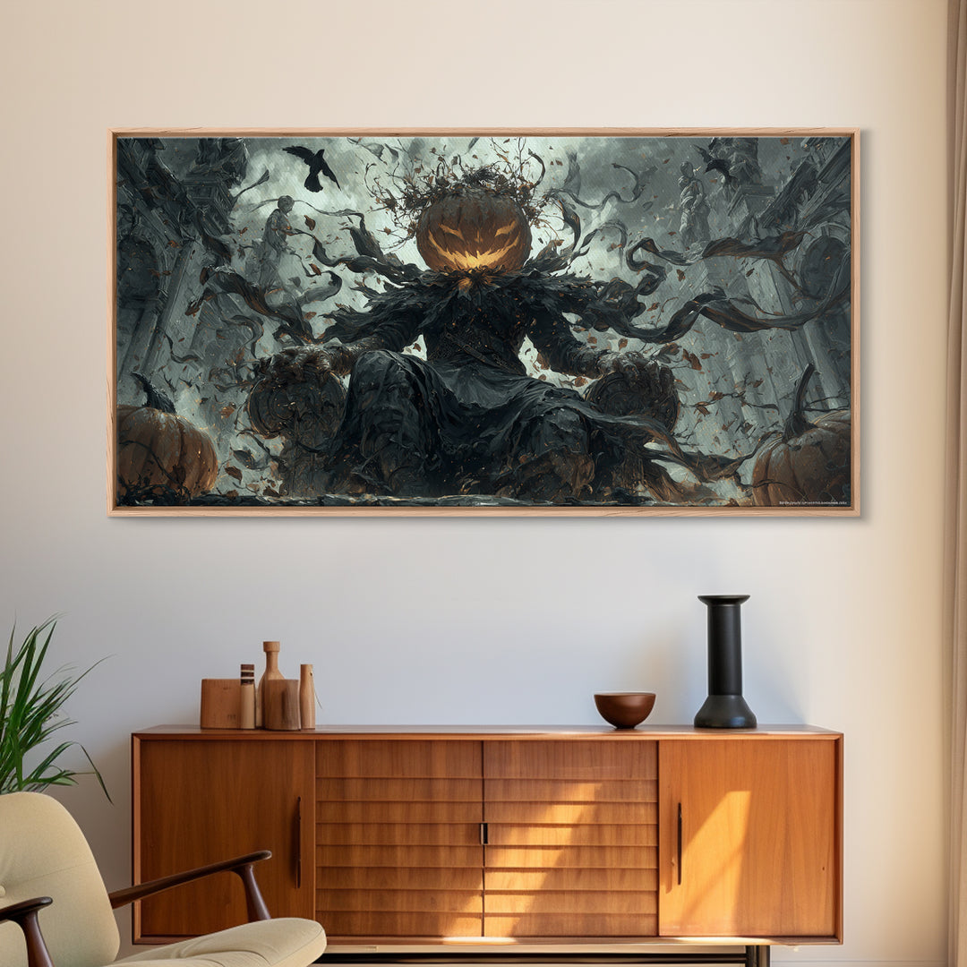 The Jack-O'-Lantern King, Wide Panoramic Art, Dark Fantasy Wall Art, Canvas Print, Halloween Wall Decor, Gothic Home Decor, Horror Wall Art