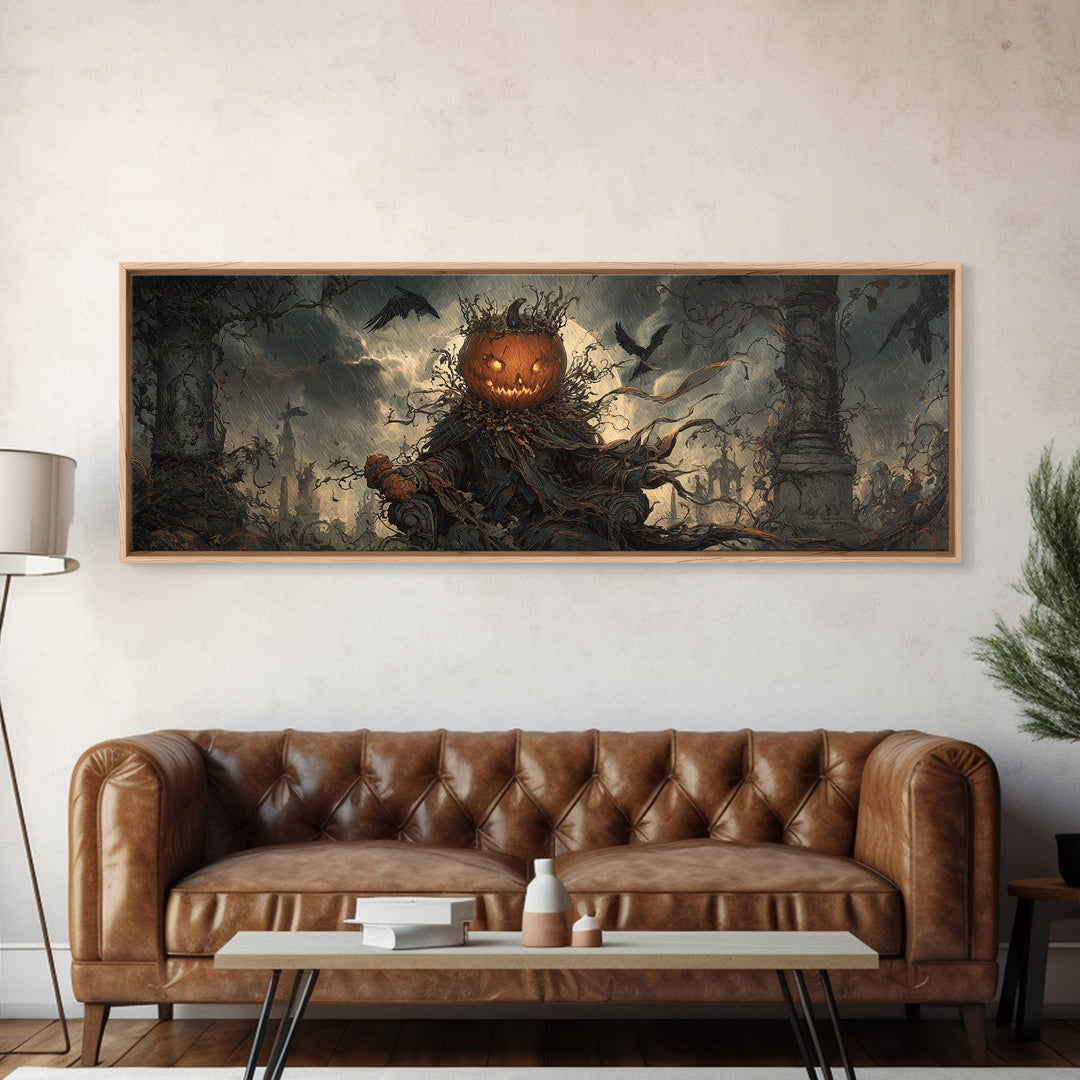 The Jack-O'-Lantern King, Extra Wide Wall Art, Dark Fantasy Wall Art, Canvas Print, Halloween Wall Decor, Gothic Home Decor