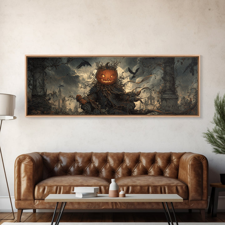 The Jack-O'-Lantern King, Extra Wide Wall Art, Dark Fantasy Wall Art, Canvas Print, Halloween Wall Decor, Gothic Home Decor