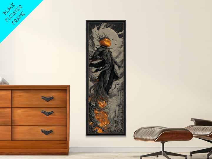 The Jack-O'-Lantern King, Tall Narrow Wall Art, Spooky Home Decor, Canvas Print, Halloween Wall Decor, Gothic Home Decor