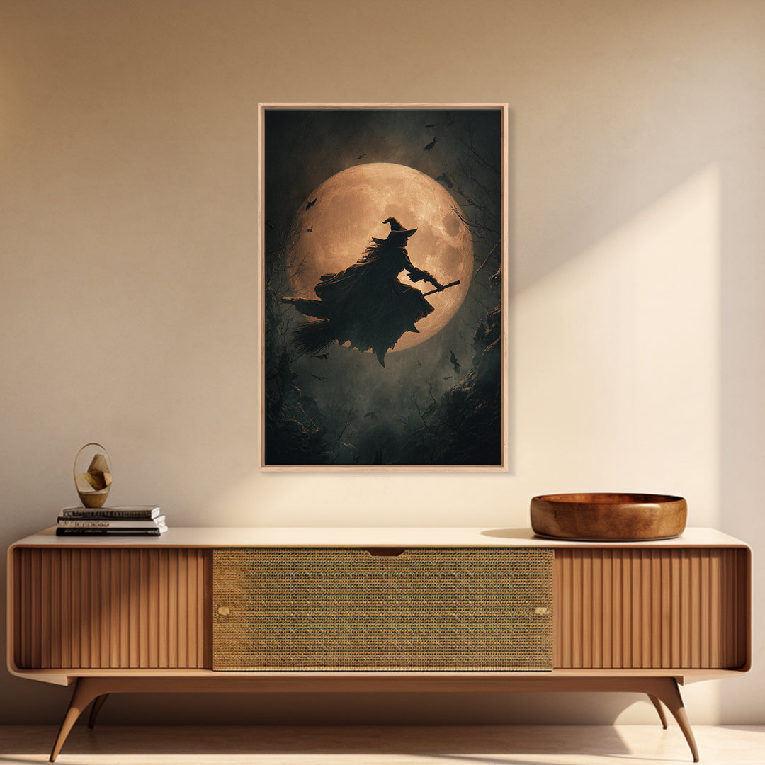 The Moonlit Witch, Vertical Wall Art, Macabre Wall Art, Framed Canvas Print, Halloween Wall Decor, Gothic Home Decor, Statement Wall Art