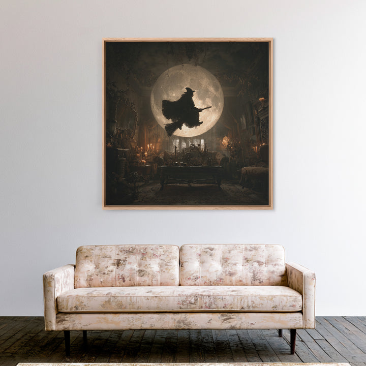 The Moonlit Witch, Square Wall Art, Haunted Gothic Art, Framed Canvas Print, Halloween Wall Decor, Gothic Home Decor, Dark Fantasy Art