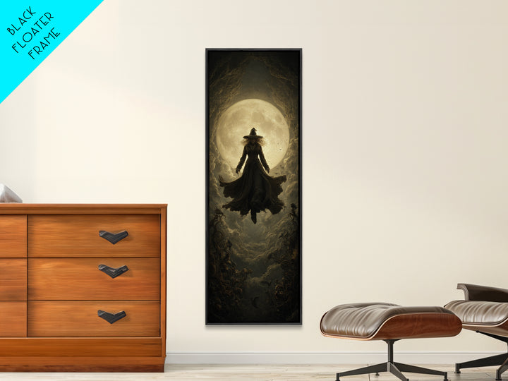 The Moonlit Witch, Tall Narrow Wall Art, Macabre Wall Art, Framed Canvas Print, Halloween Wall Decor, Gothic Home Decor, Halloween Wall Art