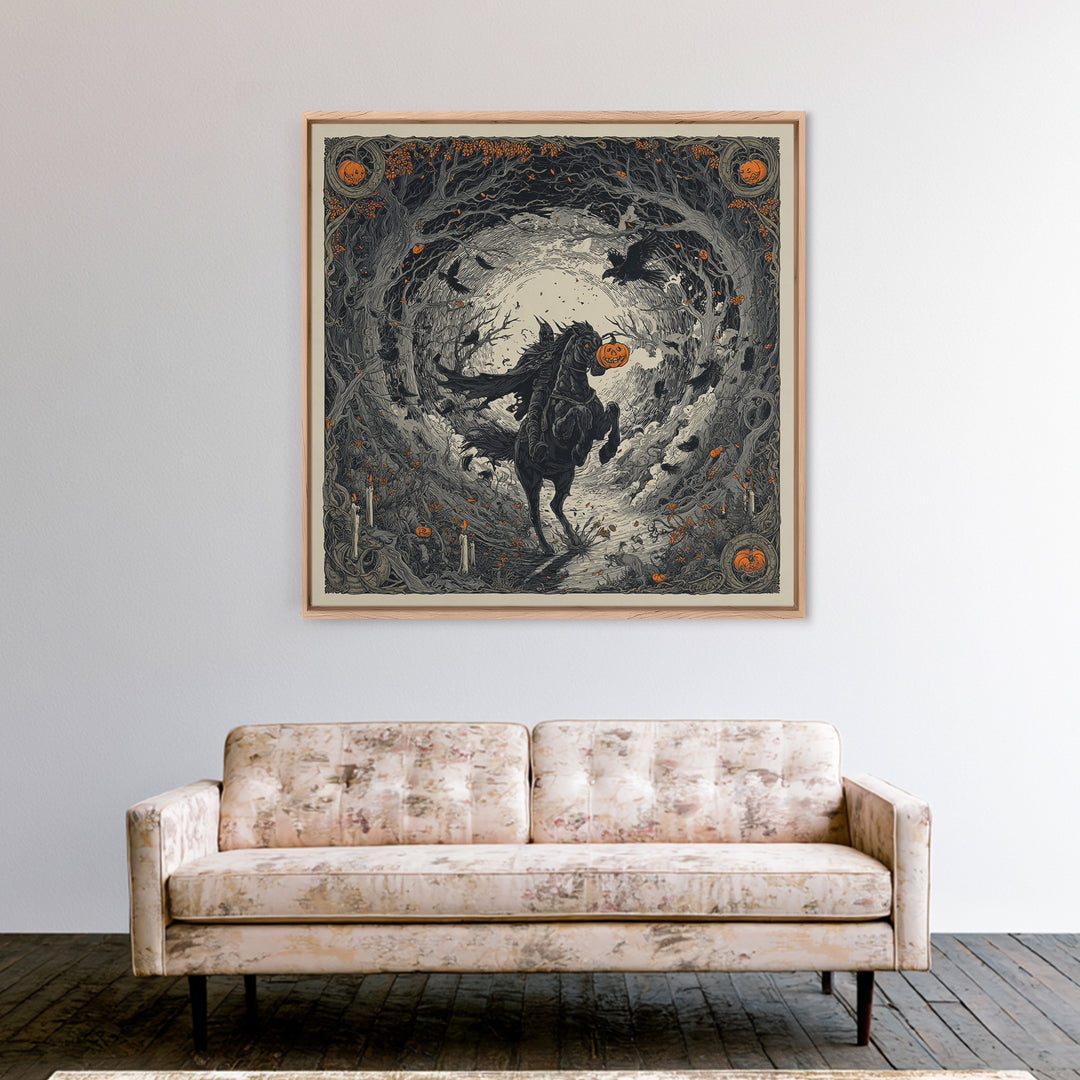 The Headless Horseman, Square Wall Art, Gothic Horror Wall Art, Framed Canvas Print, Halloween Wall Decor, Gothic Home Decor