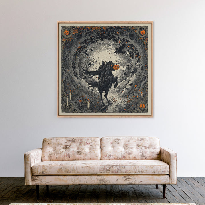 The Headless Horseman, Square Wall Art, Gothic Horror Wall Art, Framed Canvas Print, Halloween Wall Decor, Gothic Home Decor