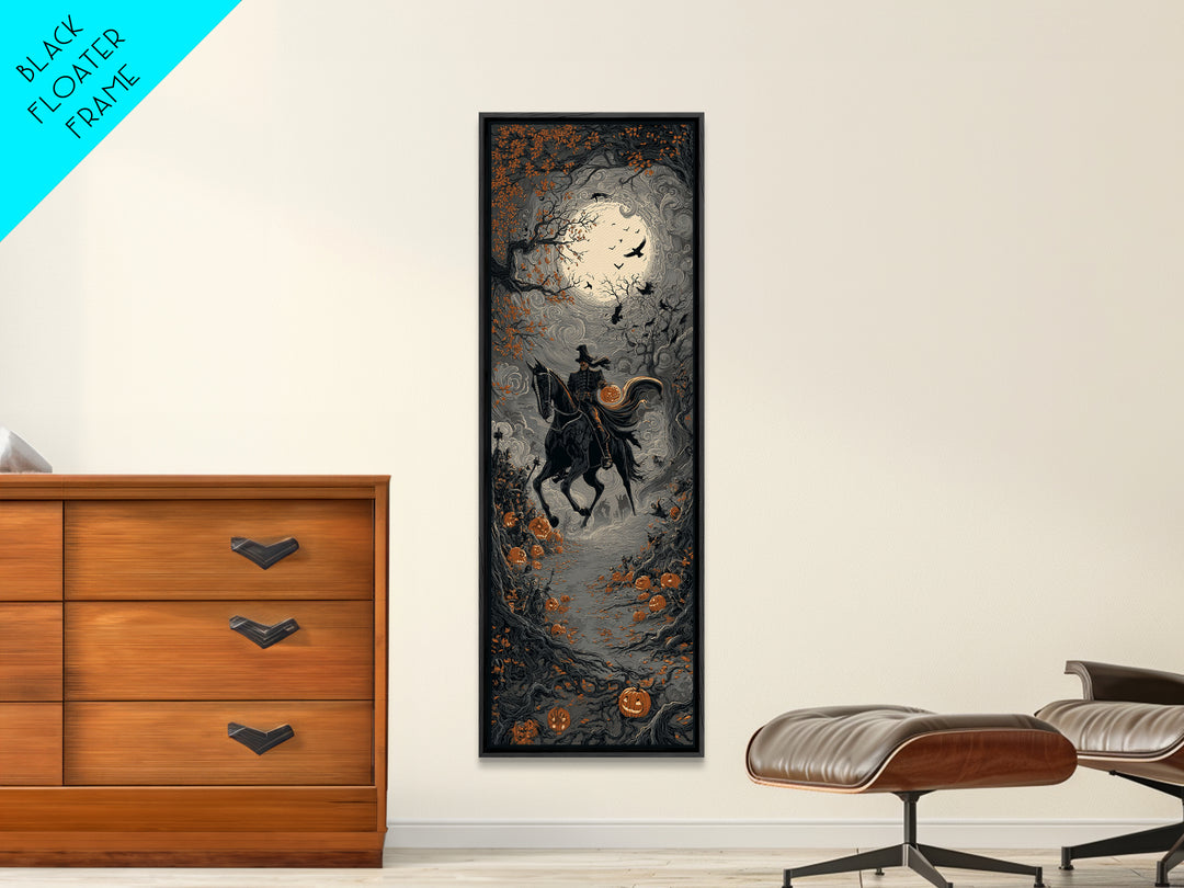 The Headless Horseman, Tall Narrow Wall Art, Haunted Gothic Art, Framed Canvas Print, Halloween Wall Decor, Gothic Home Decor