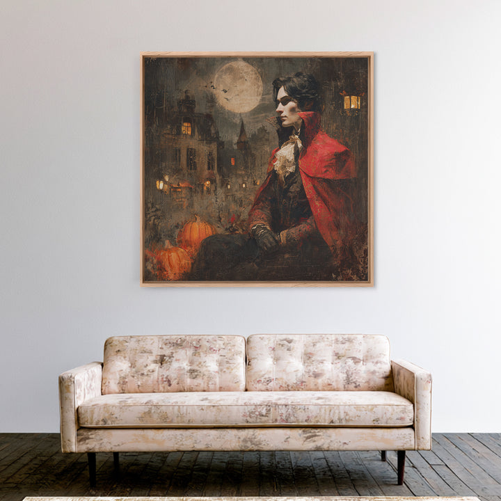 The Crimson Vampire, Square Wall Art, Macabre Wall Art, Framed Canvas Print, Halloween Wall Decor, Gothic Home Decor, Seasonal Home Decor