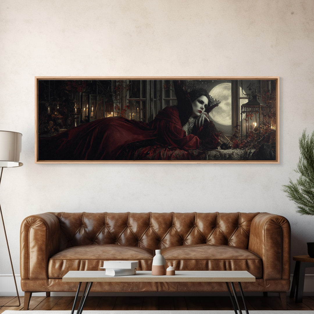 The Crimson Vampire, Extra Wide Wall Art, Dark Fantasy Wall Art, Canvas Print, Halloween Wall Decor, Gothic Home Decor, Spooky Wall Decor