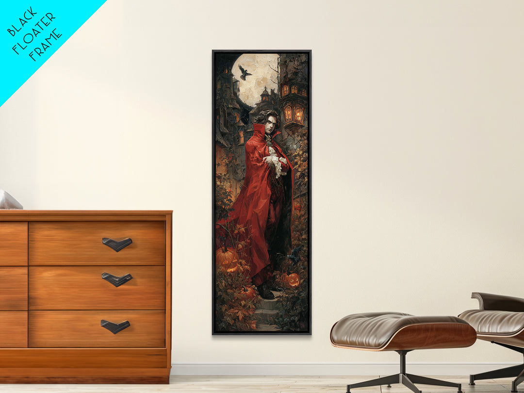 The Crimson Vampire, Tall Narrow Wall Art, Spooky Home Decor, Canvas Print, Halloween Wall Decor, Gothic Home Decor, Spooky Wall Decor