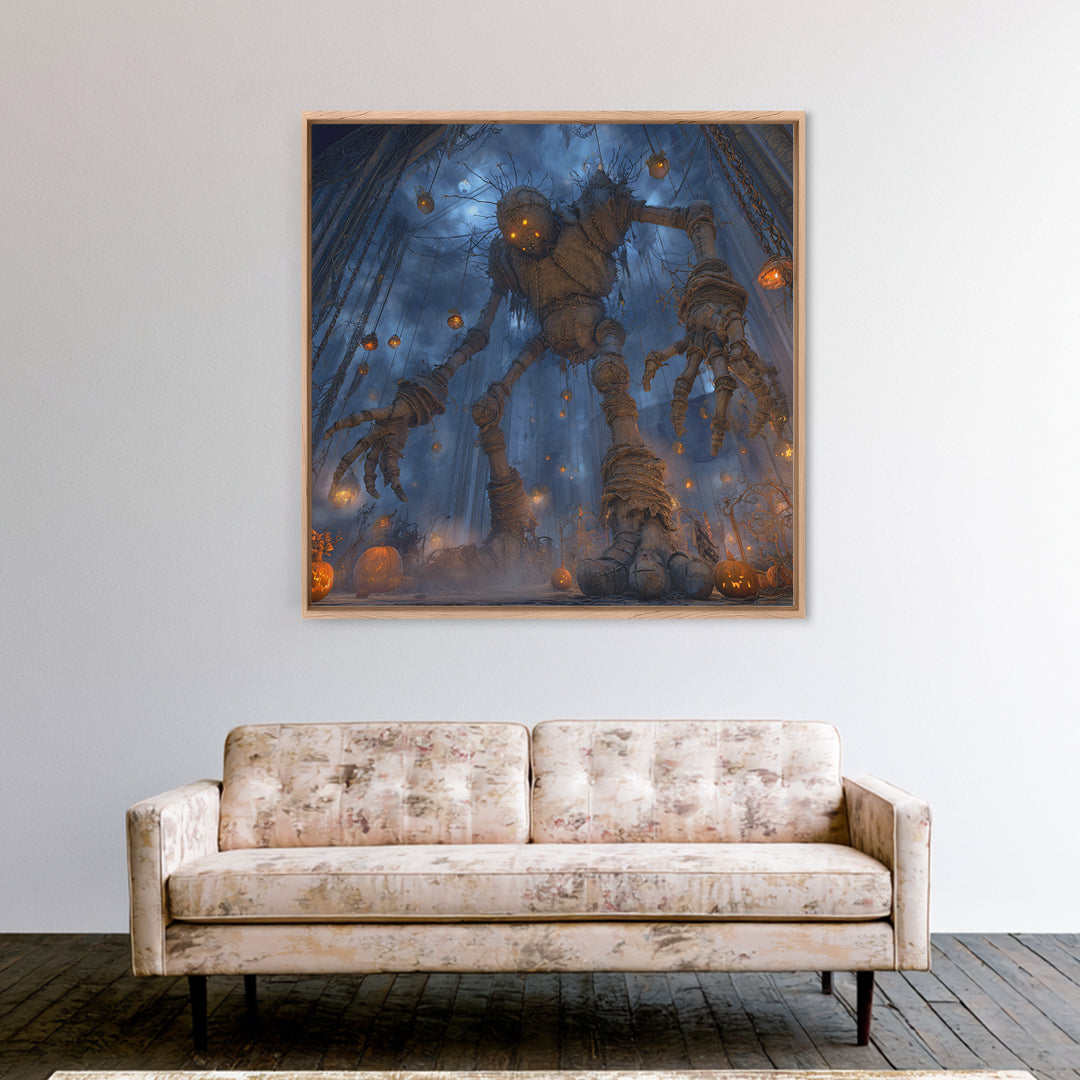 The Stitched Giant, Square Wall Art, Macabre Wall Art, Framed Canvas Print, Halloween Wall Decor, Gothic Home Decor, Seasonal Home Decor
