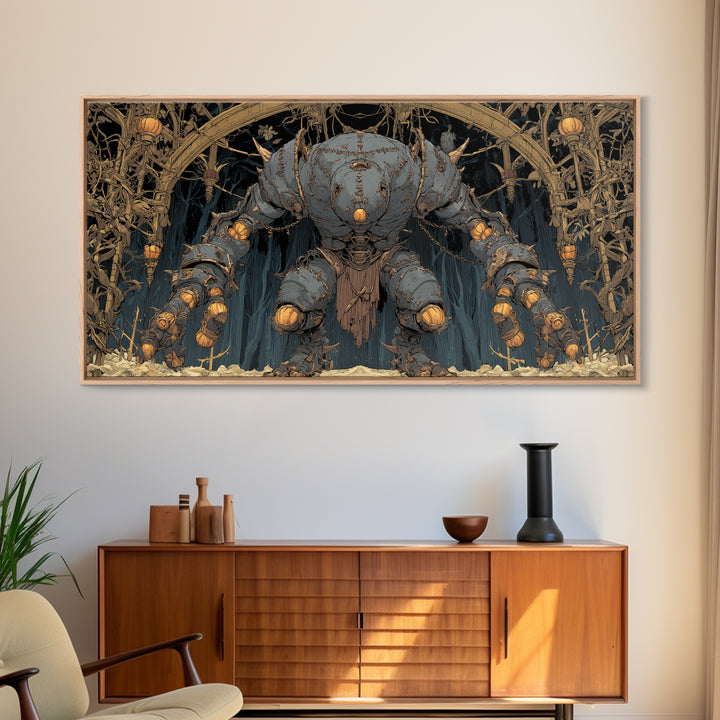 The Stitched Giant, Wide Panoramic Art, Haunted Gothic Art, Framed Canvas Print, Halloween Wall Decor, Gothic Home Decor, Dark Fantasy Art