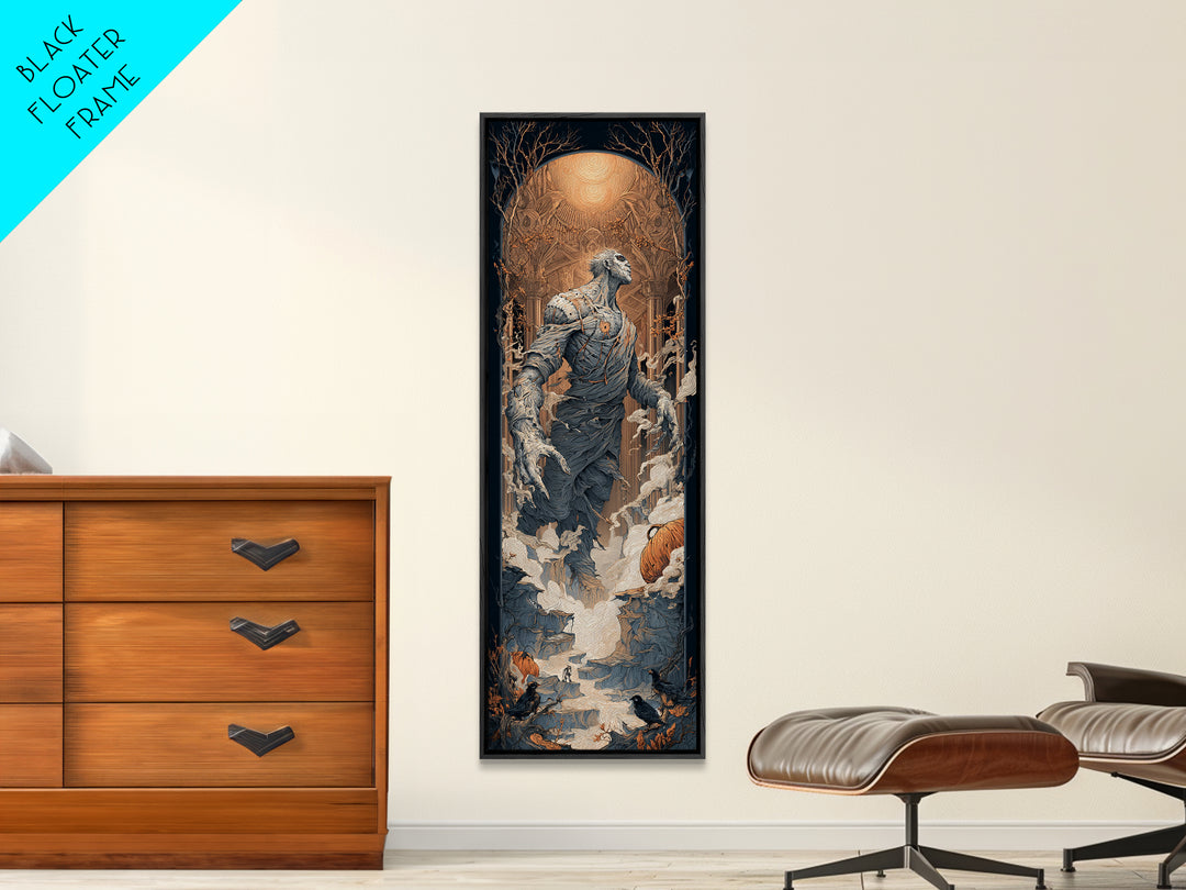 The Stitched Giant, Tall Narrow Wall Art, Gothic Horror Wall Art, Framed Canvas Print, Halloween Wall Decor, Gothic Home Decor