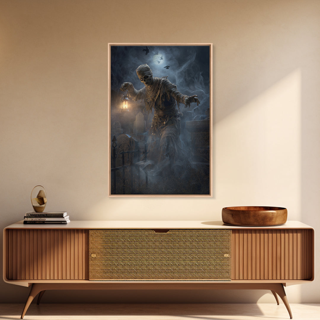 The Mummy Pharaoh, Vertical Wall Art, Haunted Gothic Art, Framed Canvas Print, Halloween Wall Decor, Gothic Home Decor, Statement Wall Art