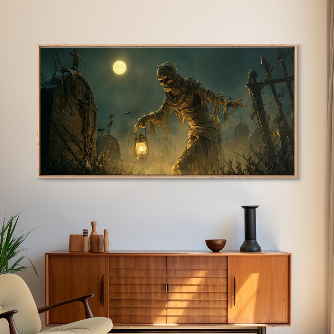 The Mummy Pharaoh, Wide Panoramic Art, Macabre Wall Art, Framed Canvas Print, Halloween Wall Decor, Gothic Home Decor, Halloween Wall Art