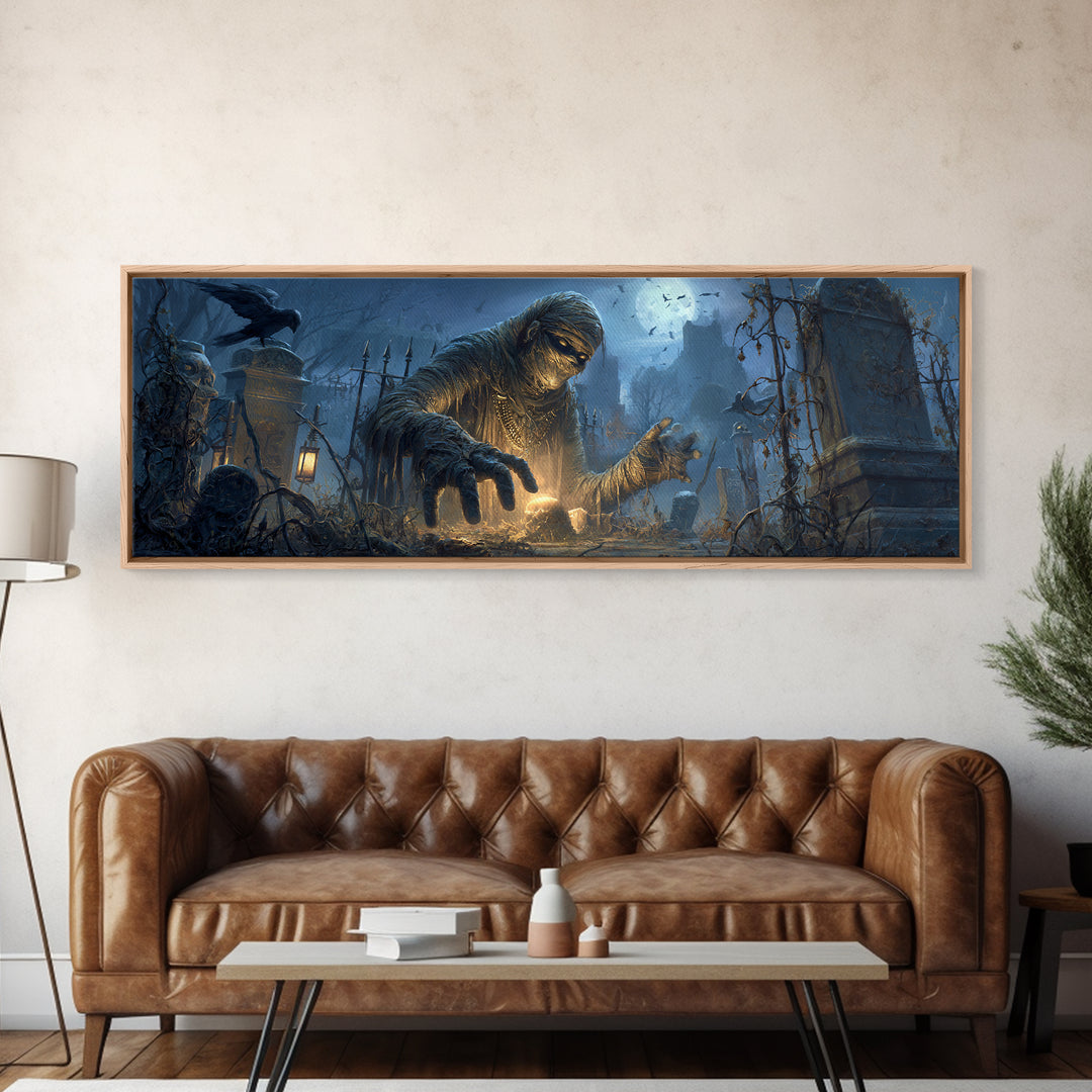 The Mummy Pharaoh, Extra Wide Wall Art, Gothic Horror Wall Art, Framed Canvas Print, Halloween Wall Decor, Gothic Home Decor