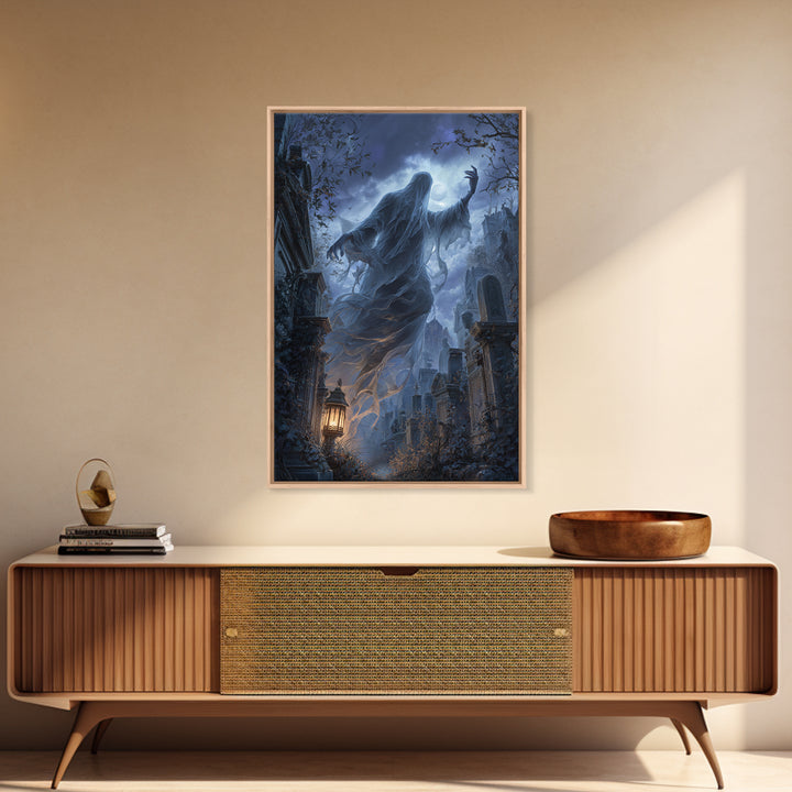 The Graveyard Ghost, Vertical Wall Art, Spooky Home Decor, Canvas Print, Halloween Wall Decor, Gothic Home Decor, Halloween Wall Art