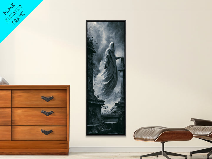 The Graveyard Ghost, Tall Narrow Wall Art, Spooky Home Decor, Canvas Print, Halloween Wall Decor, Gothic Home Decor, Spooky Wall Decor