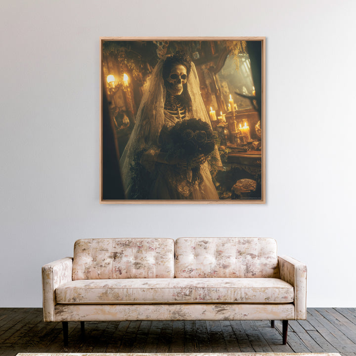 The Skeletal Bride, Square Wall Art, Haunted Gothic Art, Framed Canvas Print, Halloween Wall Decor, Gothic Home Decor, Macabre Wall Art