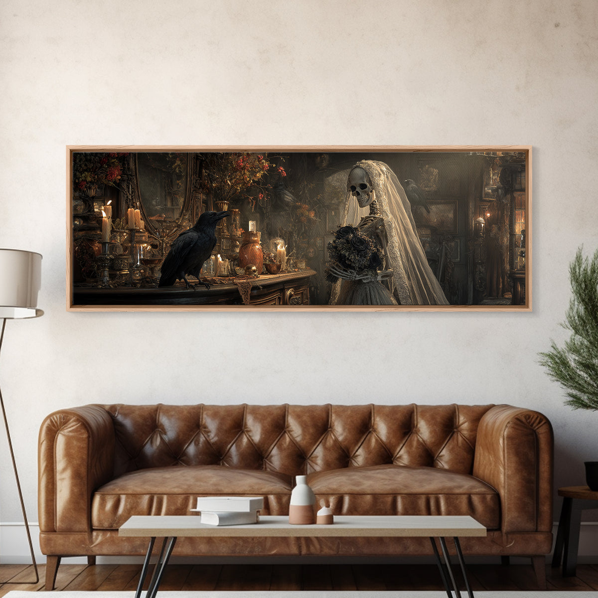 The Skeletal Bride, Extra Wide Wall Art, Spooky Home Decor, Canvas Print, Halloween Wall Decor, Gothic Home Decor, Halloween Wall Art