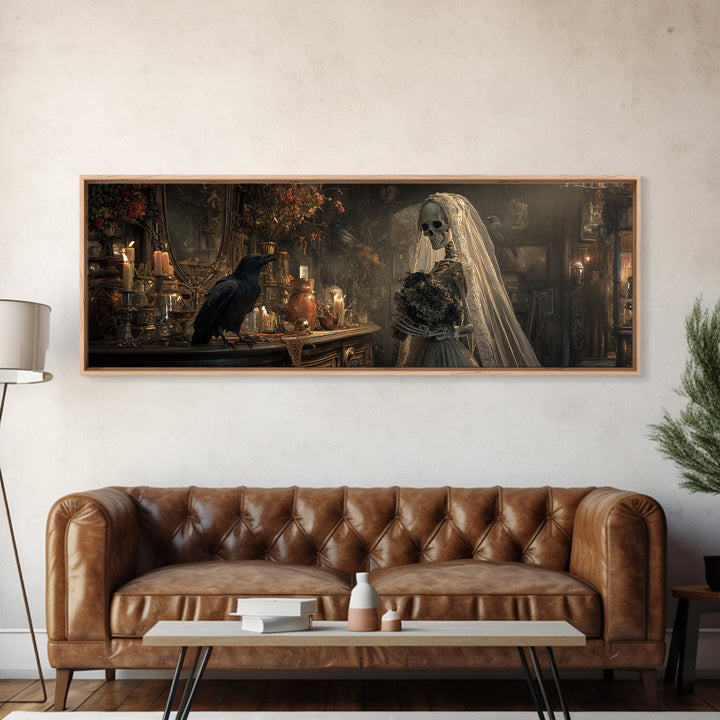 The Skeletal Bride, Extra Wide Wall Art, Spooky Home Decor, Canvas Print, Halloween Wall Decor, Gothic Home Decor, Halloween Wall Art