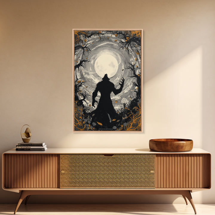 The Moon-Cursed Werewolf, Vertical Wall Art, Spooky Home Decor, Canvas Print, Halloween Wall Decor, Gothic Home Decor, Statement Wall Art