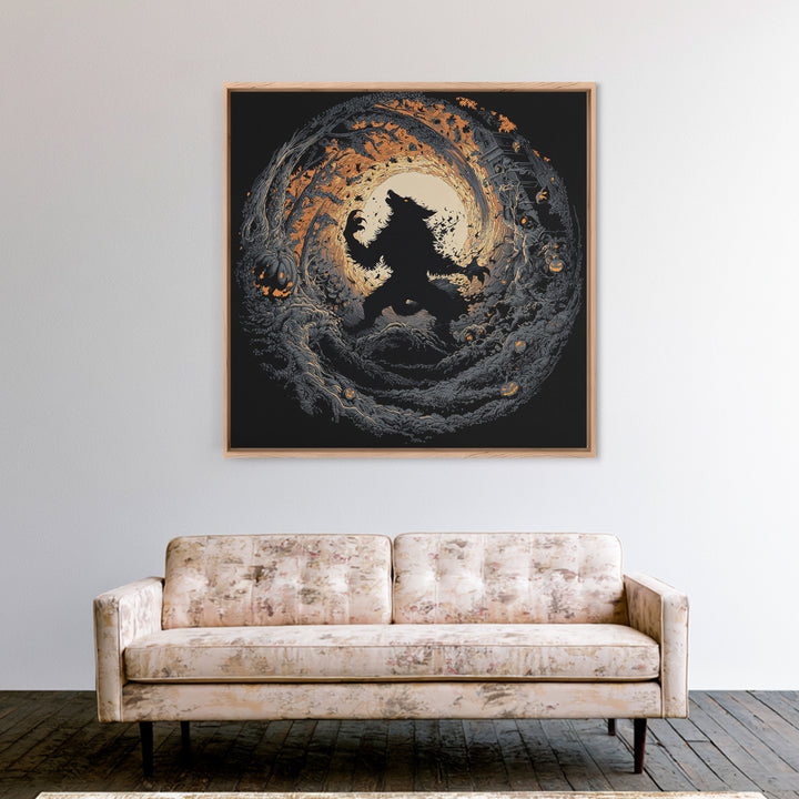 The Moon-Cursed Werewolf, Square Wall Art, Haunted Gothic Art, Framed Canvas Print, Halloween Wall Decor, Gothic Home Decor