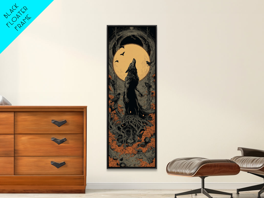 The Moon-Cursed Werewolf, Tall Narrow Wall Art, Dark Fantasy Wall Art, Canvas Print, Halloween Wall Decor, Gothic Home Decor
