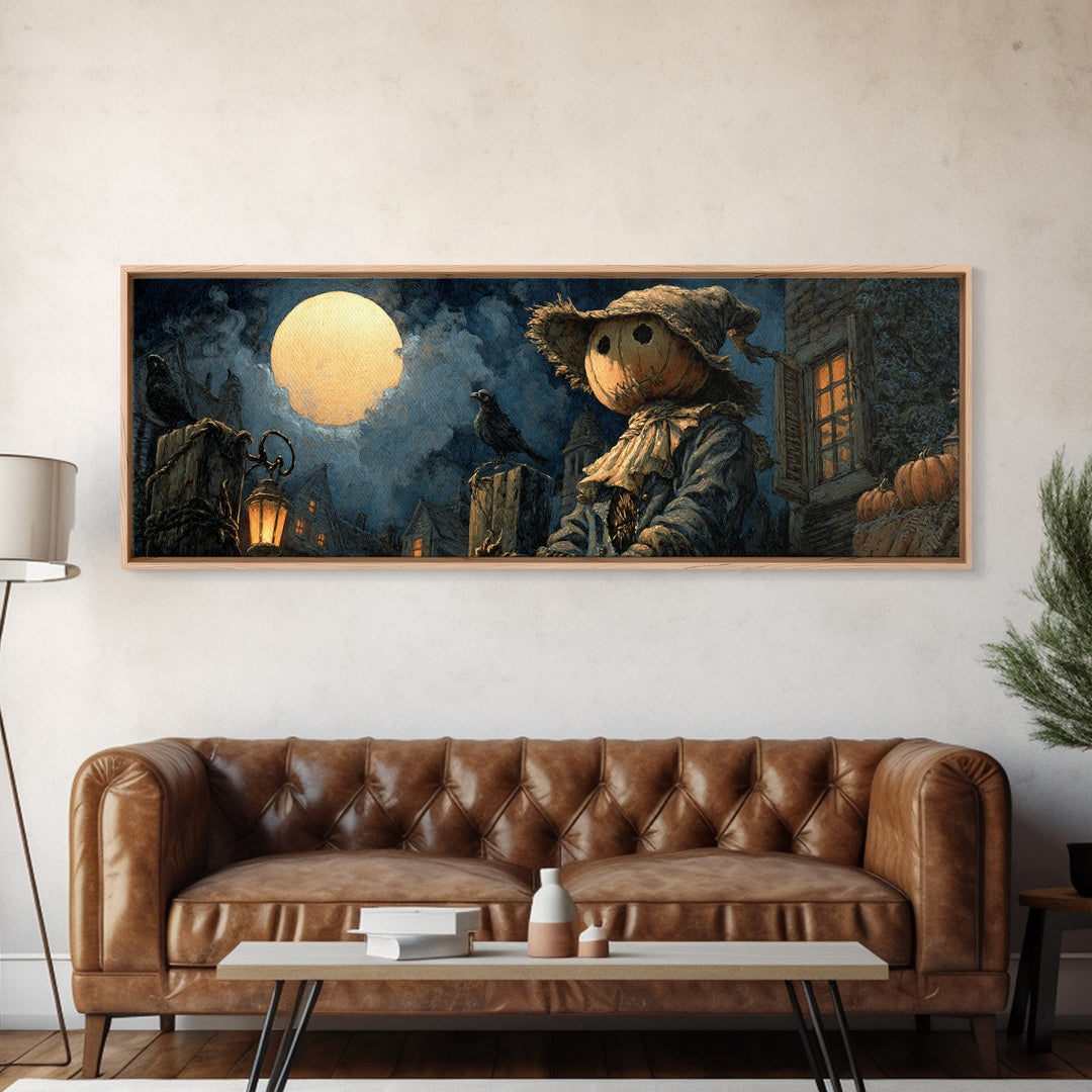 The Living Scarecrow, Extra Wide Wall Art, Gothic Horror Wall Art, Framed Canvas Print, Halloween Wall Decor, Gothic Home Decor