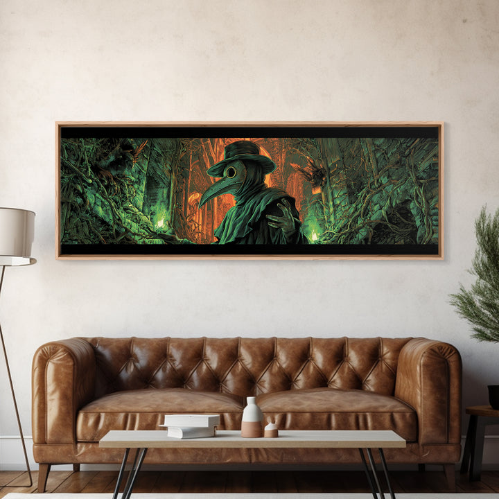 The Plague Doctor, Extra Wide Wall Art, Haunted Gothic Art, Framed Canvas Print, Halloween Wall Decor, Gothic Home Decor, Spooky Wall Decor