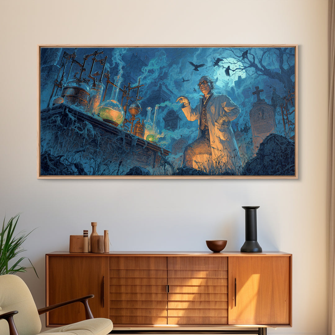 The Mad Alchemist, Wide Panoramic Art, Spooky Home Decor, Canvas Print, Halloween Wall Decor, Gothic Home Decor, Halloween Wall Art