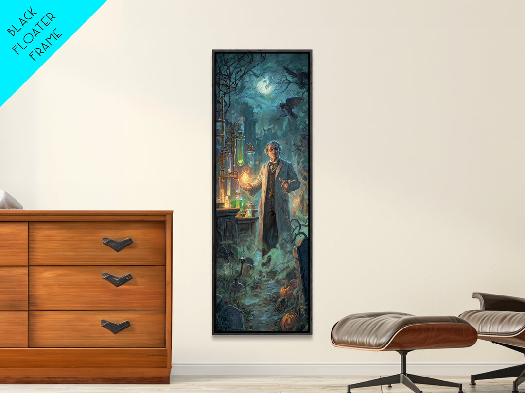 The Mad Alchemist, Tall Narrow Wall Art, Gothic Horror Wall Art, Framed Canvas Print, Halloween Wall Decor, Gothic Home Decor