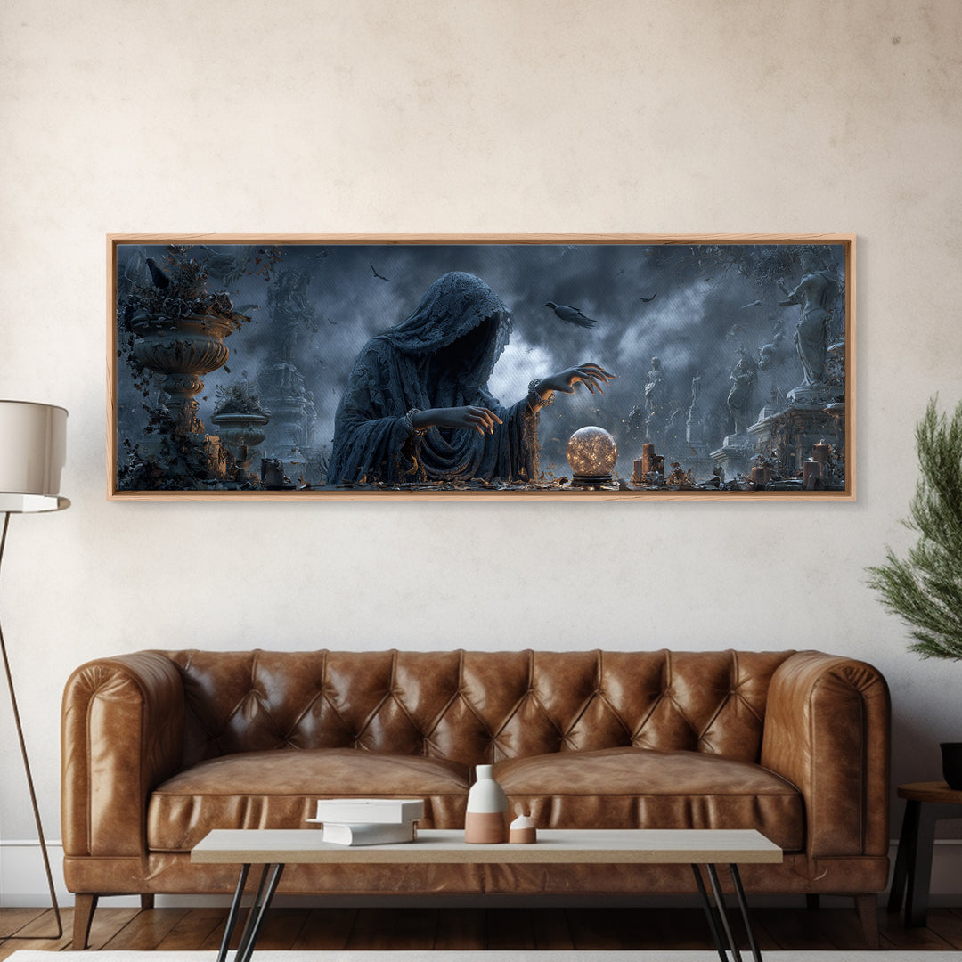 The Midnight Fortune Teller, Extra Wide Wall Art, Spooky Home Decor, Canvas Print, Halloween Wall Decor, Gothic Home Decor, Dark Fantasy Art
