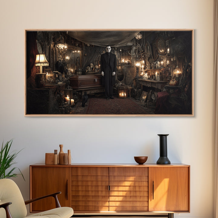 The Sinister Undertaker, Wide Panoramic Art, Dark Fantasy Wall Art, Canvas Print, Halloween Wall Decor, Gothic Home Decor