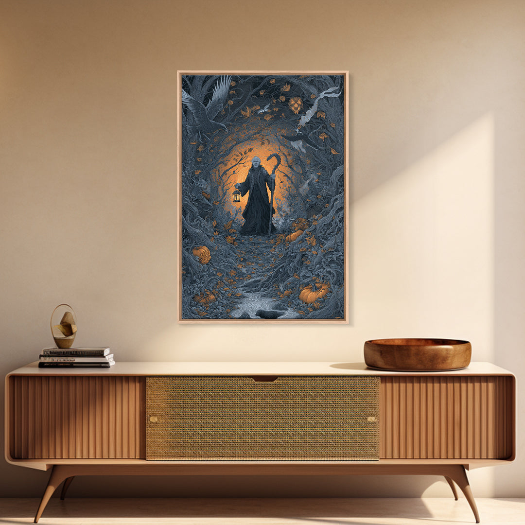 The Lantern Gravedigger, Vertical Wall Art, Dark Halloween Decor, Canvas Print, Halloween Wall Decor, Gothic Home Decor