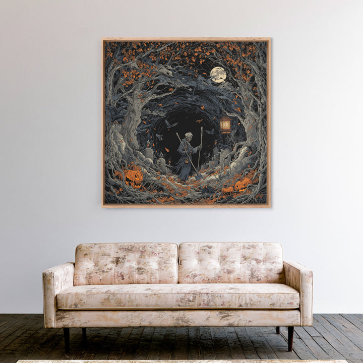 The Lantern Gravedigger, Square Wall Art, Dark Halloween Decor, Canvas Print, Halloween Wall Decor, Gothic Home Decor, Spooky Wall Decor