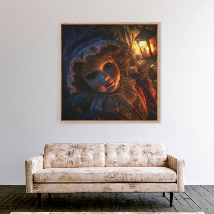 The Haunted Porcelain Doll, Square Wall Art, Gothic Horror Wall Art, Framed Canvas Print, Halloween Wall Decor, Gothic Home Decor