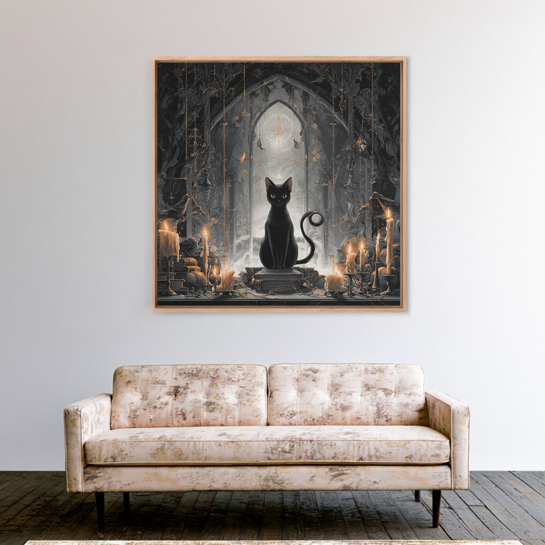 The Black Cat Familiar, Square Wall Art, Spooky Home Decor, Canvas Print, Halloween Wall Decor, Gothic Home Decor, Spooky Wall Decor