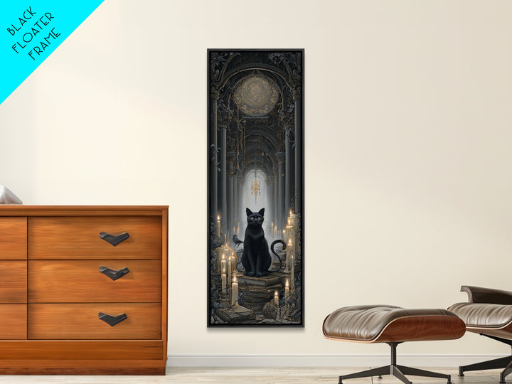 The Black Cat Familiar, Tall Narrow Wall Art, Dark Fantasy Wall Art, Canvas Print, Halloween Wall Decor, Gothic Home Decor
