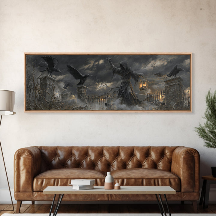 The Raven Keeper, Extra Wide Wall Art, Spooky Home Decor, Canvas Print, Halloween Wall Decor, Gothic Home Decor, Spooky Wall Decor