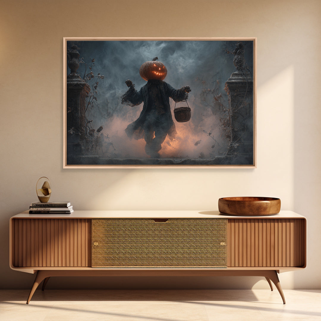 The Pumpkin-Headed Child, Landscape Wall Art, Dark Fantasy Wall Art, Canvas Print, Halloween Wall Decor, Gothic Home Decor