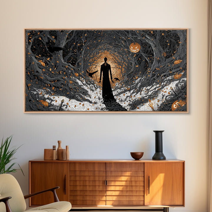 The Shadow Person, Wide Panoramic Art, Dark Halloween Decor, Canvas Print, Halloween Wall Decor, Gothic Home Decor, Collectible Wall Decor