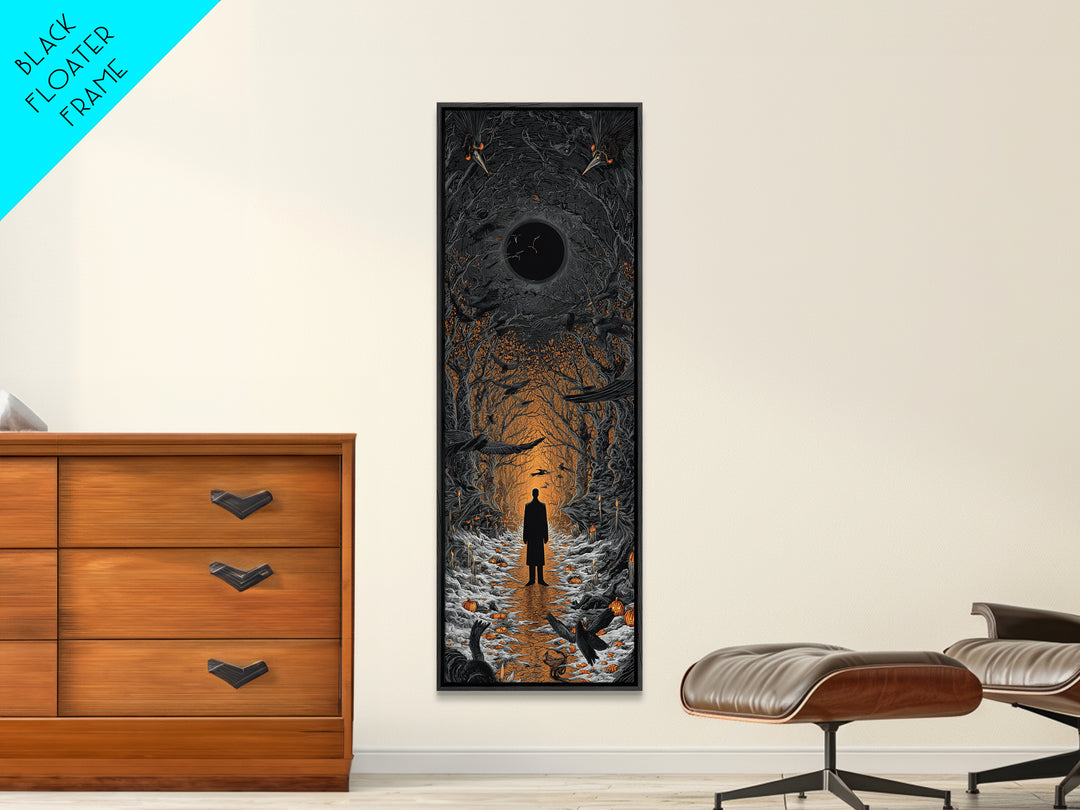 The Shadow Person, Tall Narrow Wall Art, Haunted Gothic Art, Framed Canvas Print, Halloween Wall Decor, Gothic Home Decor, Dark Fantasy Art