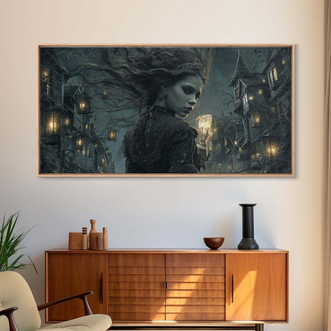 The Banshee Singer, Wide Panoramic Art, Macabre Wall Art, Framed Canvas Print, Halloween Wall Decor, Gothic Home Decor, Spooky Wall Decor