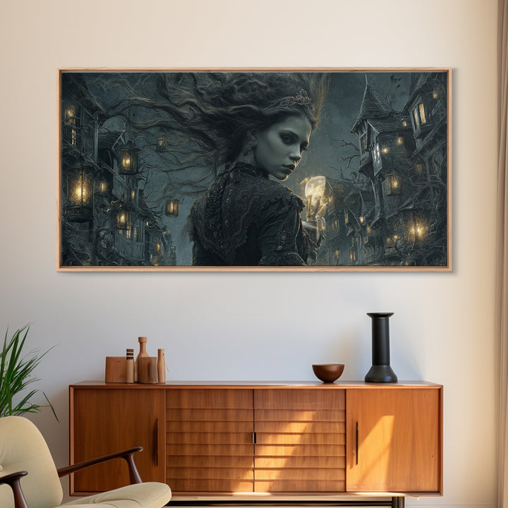 The Banshee Singer, Wide Panoramic Art, Macabre Wall Art, Framed Canvas Print, Halloween Wall Decor, Gothic Home Decor, Spooky Wall Decor
