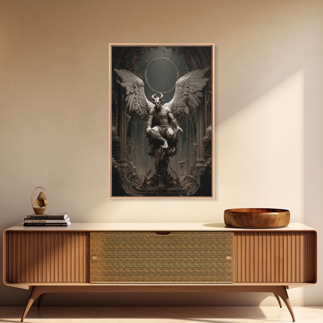 The Gargoyle Sentinel, Vertical Wall Art, Gothic Horror Wall Art, Framed Canvas Print, Halloween Wall Decor, Gothic Home Decor