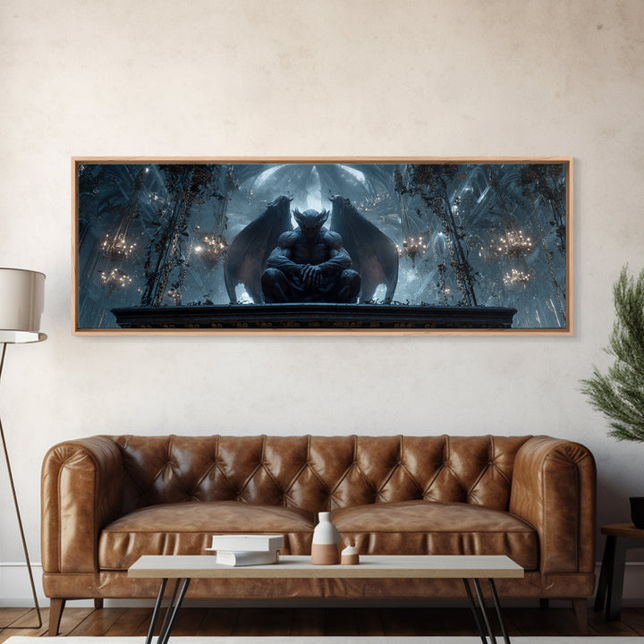 The Gargoyle Sentinel, Extra Wide Wall Art, Macabre Wall Art, Framed Canvas Print, Halloween Wall Decor, Gothic Home Decor, Halloween Decor