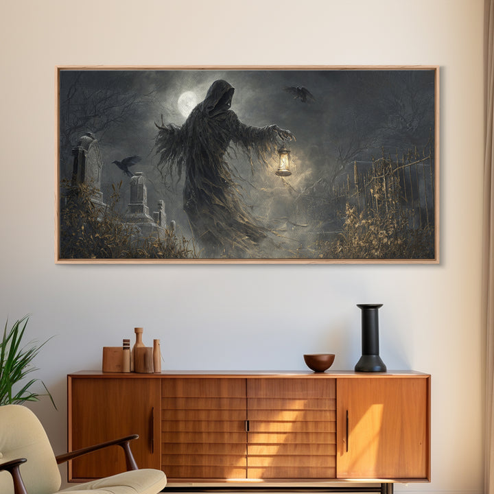 The Tattered Wraith, Wide Panoramic Art, Haunted Gothic Art, Framed Canvas Print, Halloween Wall Decor, Gothic Home Decor