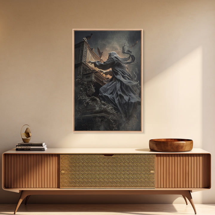 The Phantom Organist, Vertical Wall Art, Gothic Horror Wall Art, Framed Canvas Print, Halloween Wall Decor, Gothic Home Decor